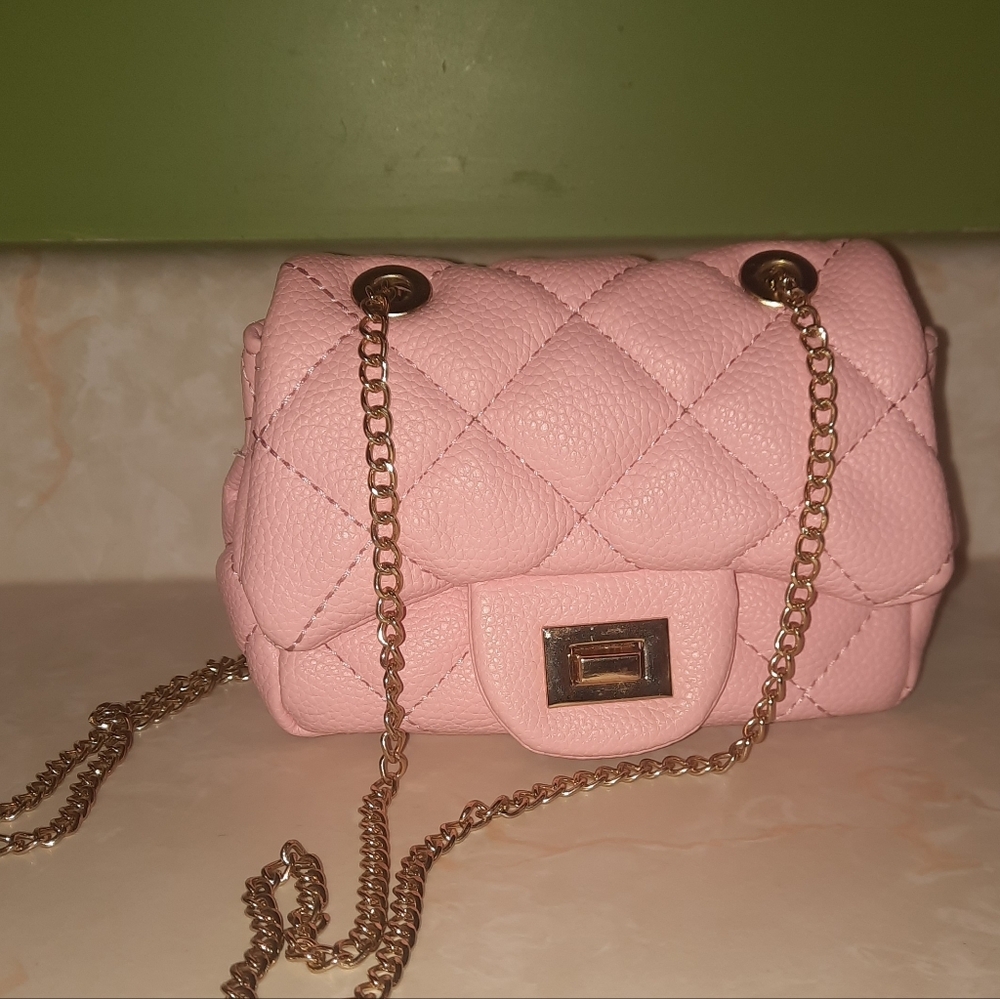 Chic Pink Quilted Mini Bag with Gold Chain